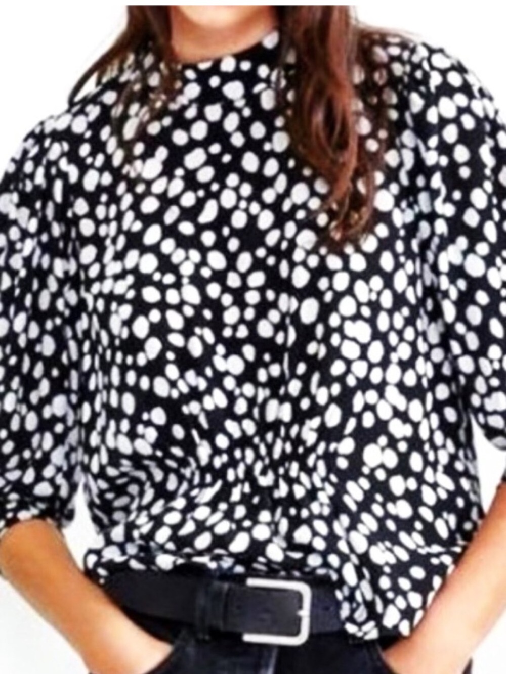 Zara Black and White Polka Dot Puff Sleeve Blouse